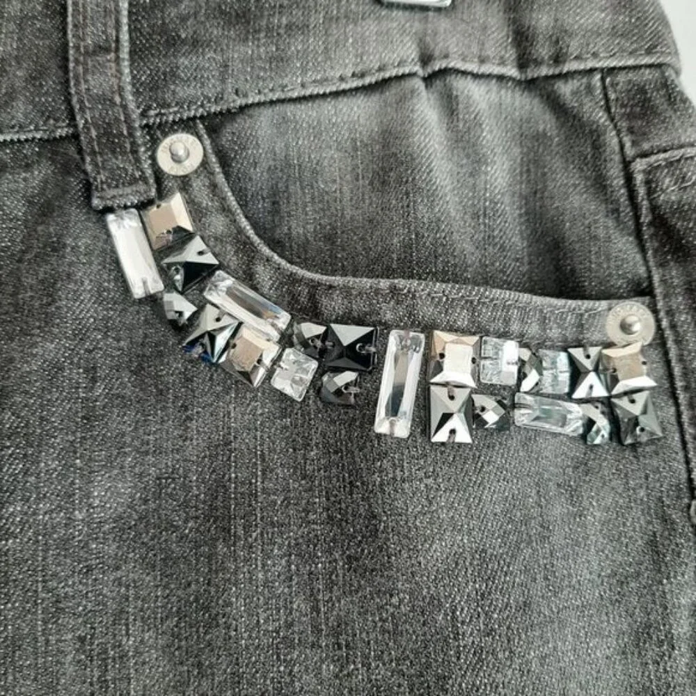 MICHAEL KORS / Jewelled Gem Pocket Cropped Skinny Jeans Grey Sz 10 - Picture 6 of 11